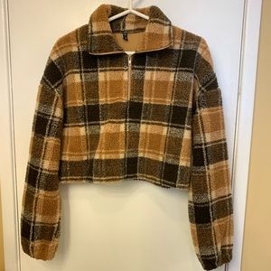 ZAFUL Fleece Plaid Cropped Jacket. Size M.